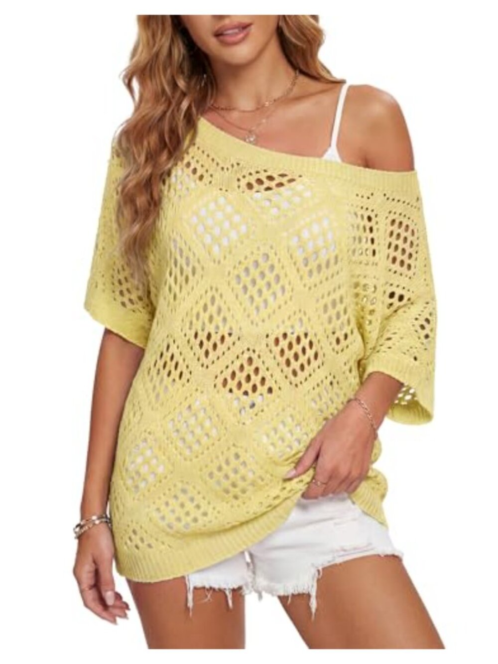 Off Shoulder Crochet Top Summer Cover Up Acrylic Boho Tunic